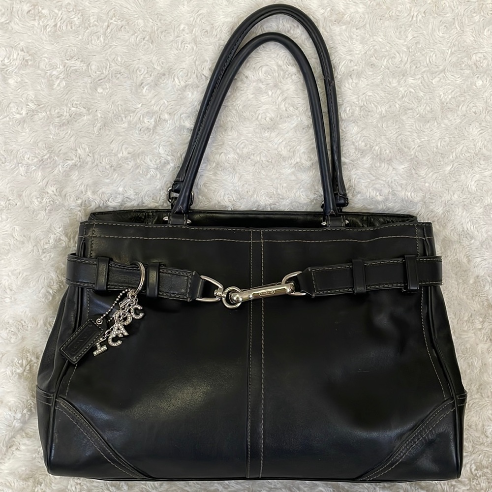 Coach Medium Hampton Black Leather Satchel Handbag K0751-F11200 Vintage